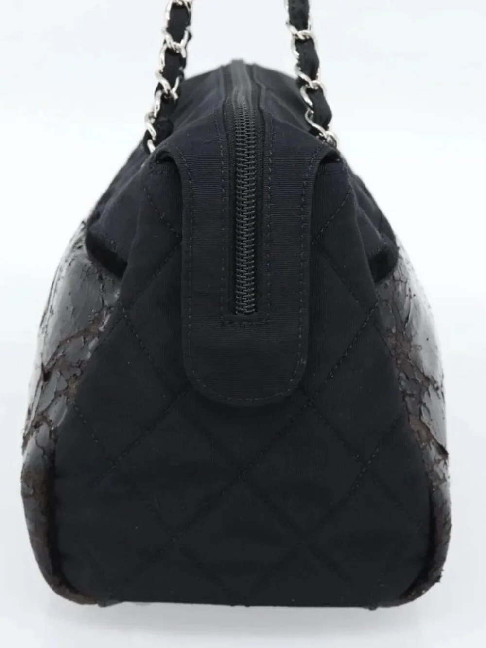 CHANEL Chain Shoulder Bag Canvas Black Silver CC Auth
